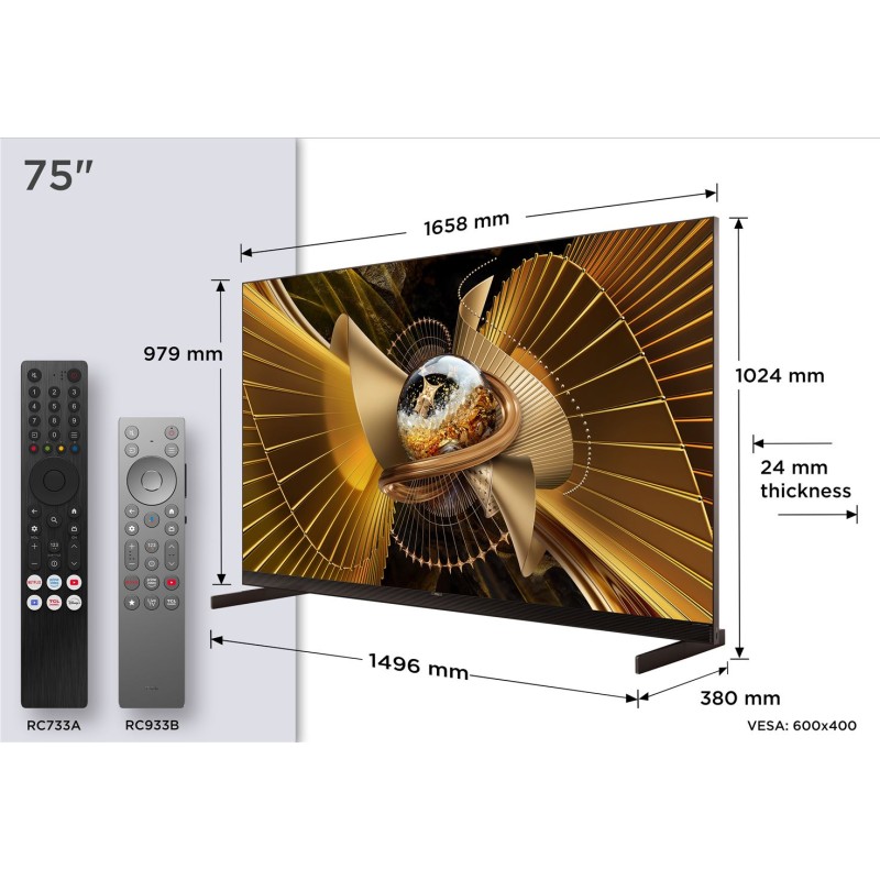 TCL - SQD-MINILED Smart GoogleTV Flat-Thin 75X11L