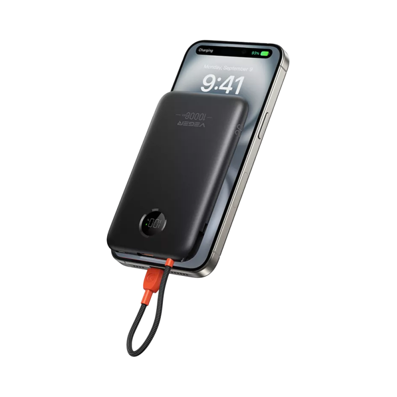 Veger VG-W1189 Power Bank Li-Polymer 10000 mAh PD, 22.5W, USB-A, USB-C, LCD, Preto - 6977525751790