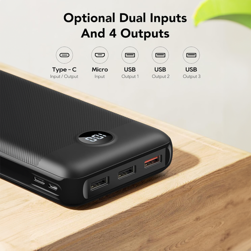 Veger VG-W2081 Powerbank Li-Polymer 20000 mAh PD, 22.5W, USB-A, USB-C, LCD, Preto - 6977525753251