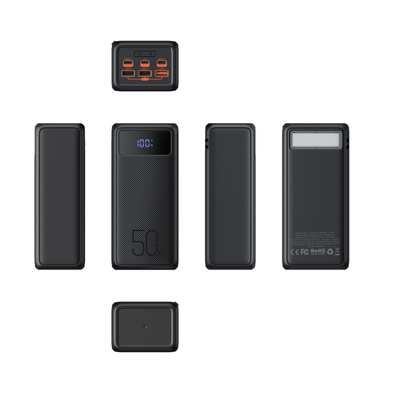 Veger VG-W5001 Powerbank Li-Polymer 50000 mAh PD, 22.5W, USB-C, USB-A, Micro-USB, Lightning, LCD, Preto - 6970453555447
