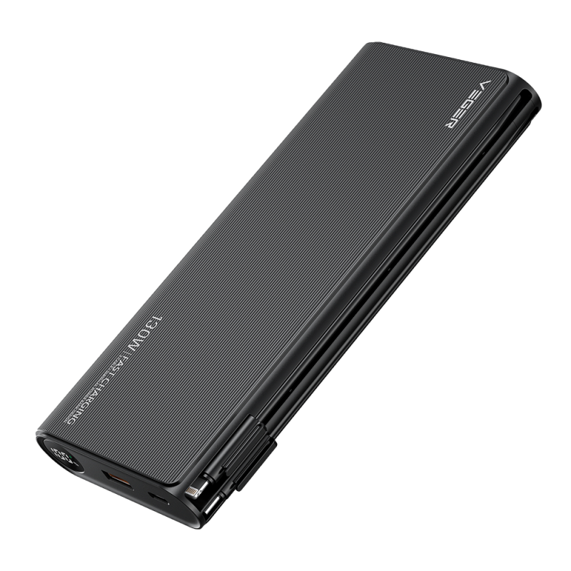 Veger VG-W2503-T130 Powerbank Li-Polymer 25000 mAh PD, QC, Fast Charge, 130W, USB-A, USB-C, Lightning, LCD, Preto - 6970453556116