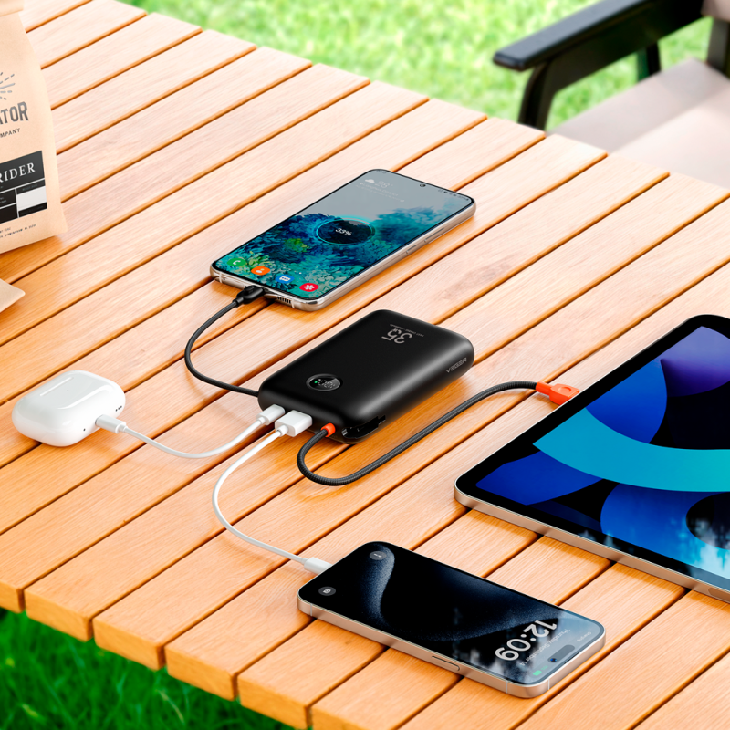Veger VG-W2068 Powerbank Li-Polymer 20000 mAh PD, 35W, USB-A, USB-C, Lightning, LCD, Preto - 6977525750120