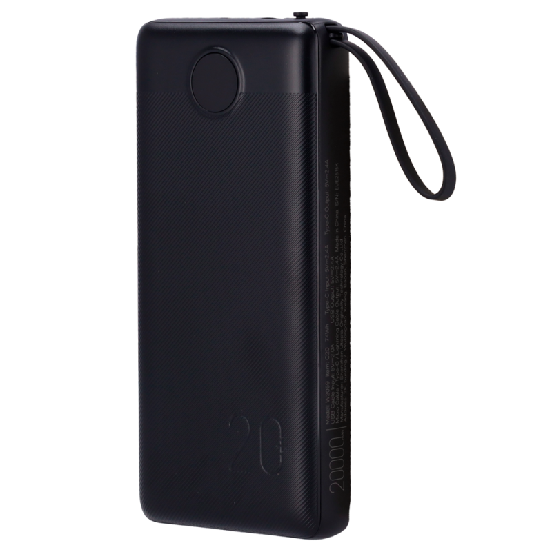 Veger VG-W2059 Powerbank Li-Polymer 20000 mAh, Power IQ, USB-A, Micro-USB, USB-C, LCD, Preto - 6970453554211