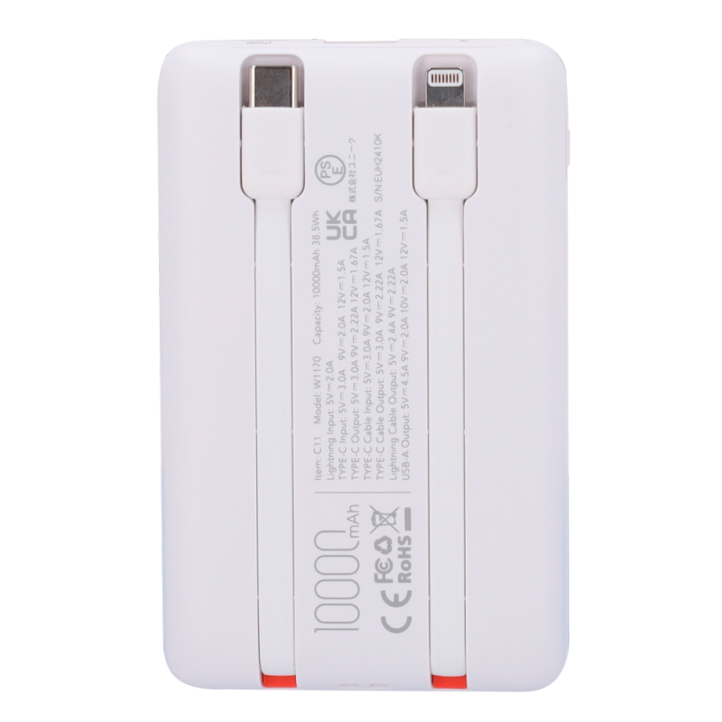 Veger VG-W1170-W Powerbank Li-Polymer 10000 mAh PD, 22.5W, USB-A, USB-C, Lightning, LCD, Branco - 6970453559872