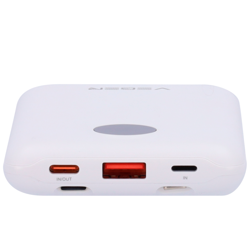 Veger VG-W1170-W Powerbank Li-Polymer 10000 mAh PD, 22.5W, USB-A, USB-C, Lightning, LCD, Branco - 6970453559872