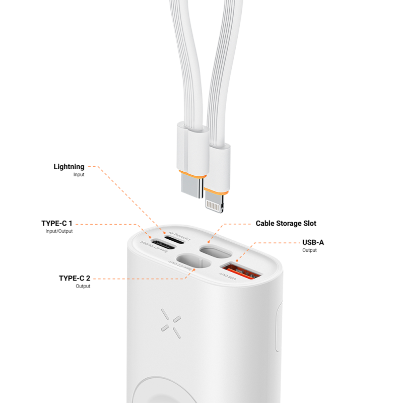 Veger VG-W1162S Powerbank Li-Ion 10000 mAh PD, 25W, USB-A, USB-C, Lightning, MagSafe, Branco - 6970453556123