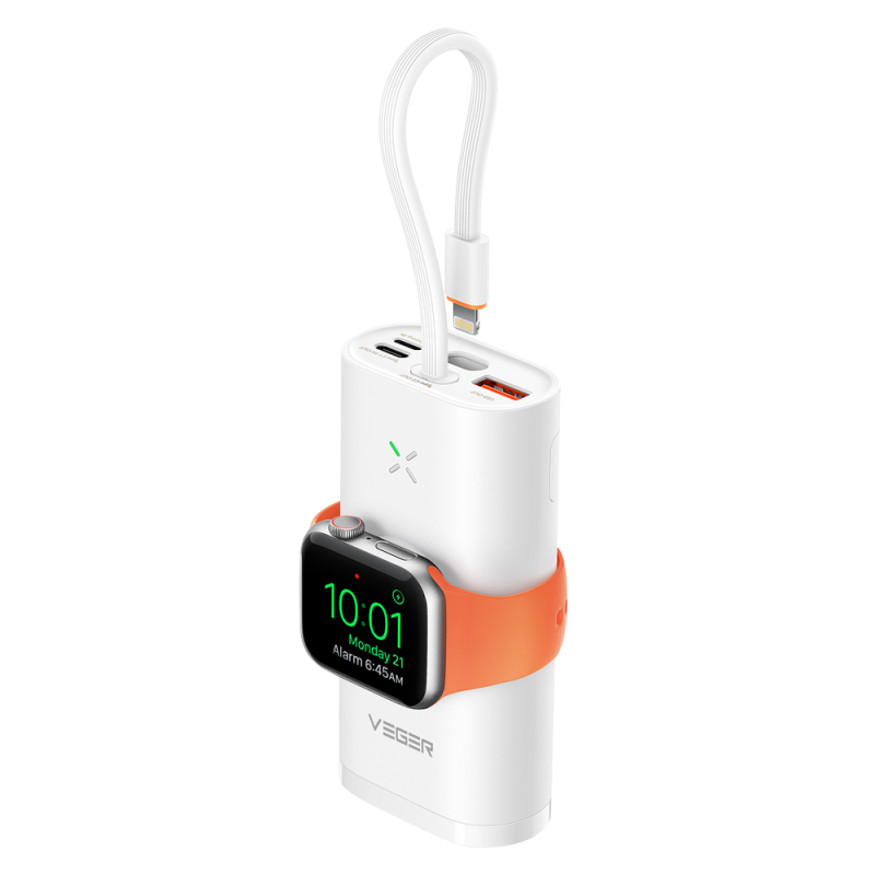 Veger VG-W1162S Powerbank Li-Ion 10000 mAh PD, 25W, USB-A, USB-C, Lightning, MagSafe, Branco - 6970453556123