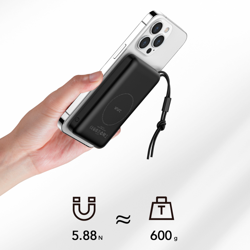 Veger VG-W1151-B Powerbank Li-Polymer 10000 mAh PD, 20W, USB-A, USB-C, Lightning, MagSafe, Fast Charge, Preto - 6970453555812