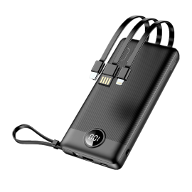 Veger VG-W1116 Powerbank Li-Polymer 10000 mAh, USB-A, USB-C, Lightning, Micro-USB, LCD, Preto - 6970453554204