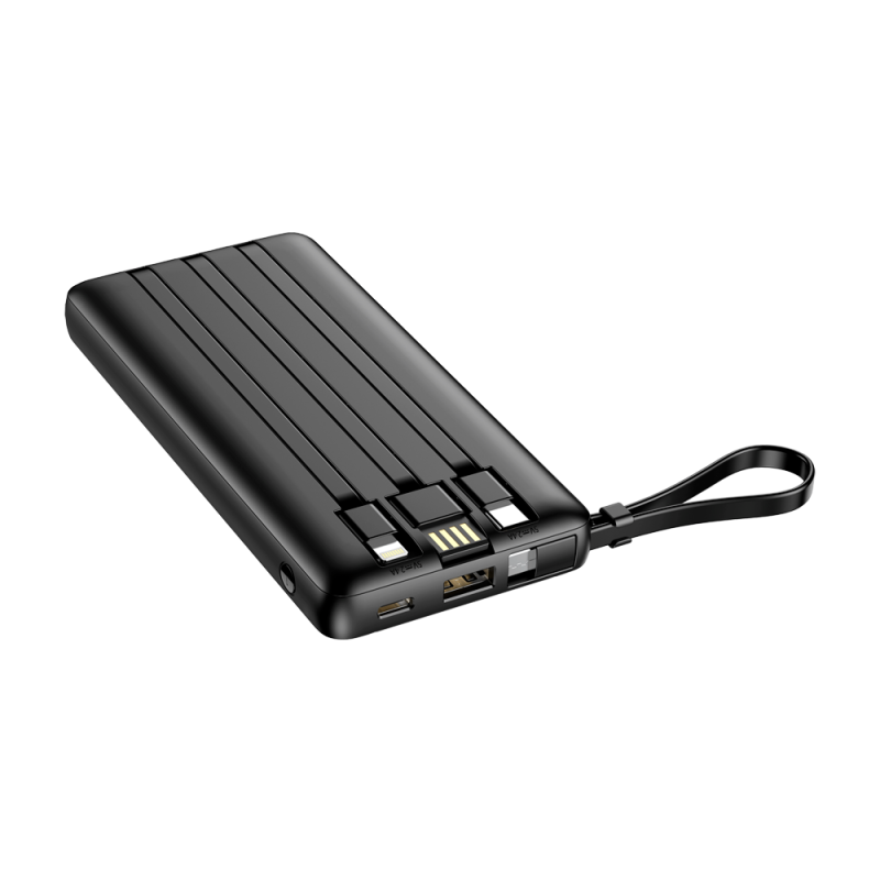 Veger VG-W1116 Powerbank Li-Polymer 10000 mAh, USB-A, USB-C, Lightning, Micro-USB, LCD, Preto - 6970453554204