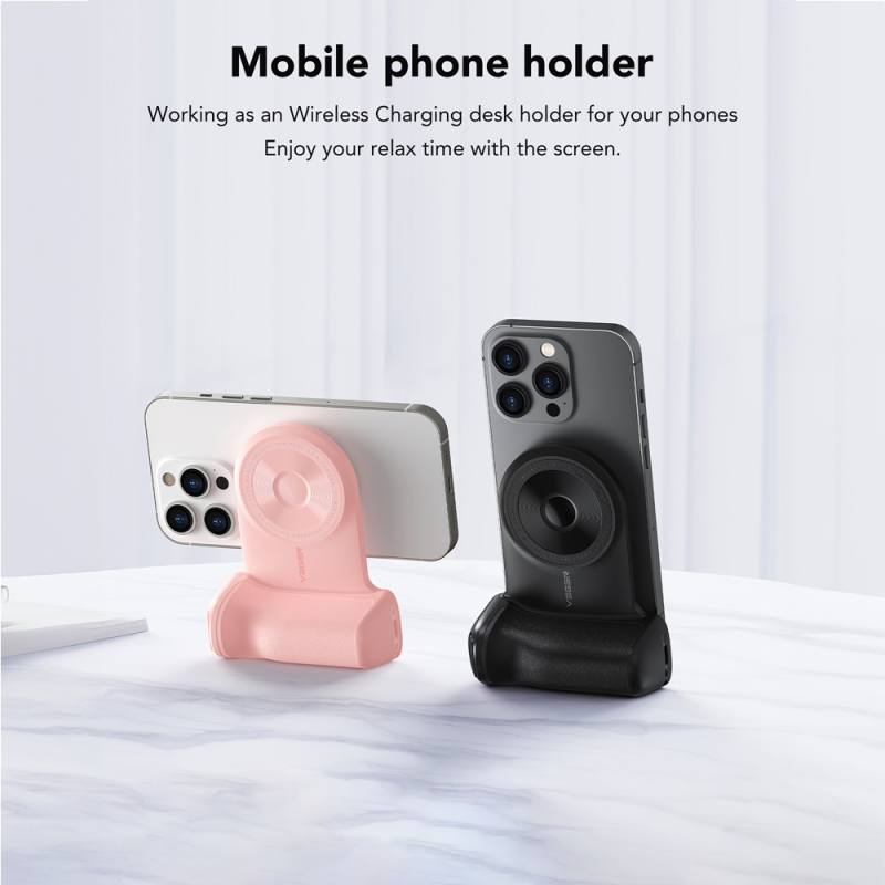 Veger VG-W0569 SnapCam Powerbank Li-Polymer 5000 mAh Magnético, Wireless, 5W, USB-C, Bluetooth, Suporte Vertical ou Horizontal, Preto - 6970453558363