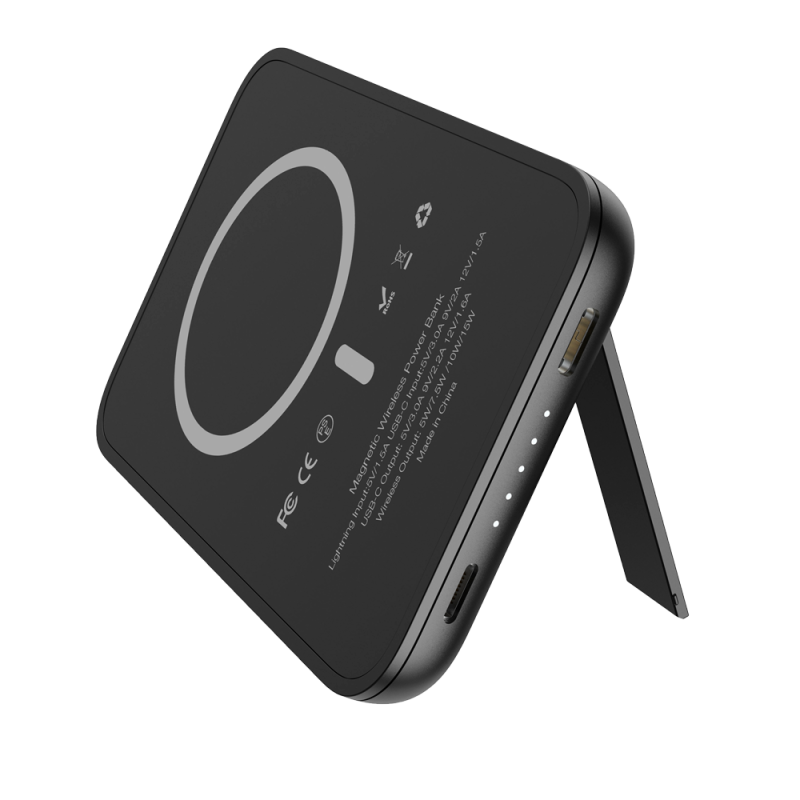 Veger VG-W0553P Powerbank Li-Polymer 5000 mAh PD, 20W, USB-A, USB-C, Lightning, Fast Charge, MagSafe, Preto - 6970453555355