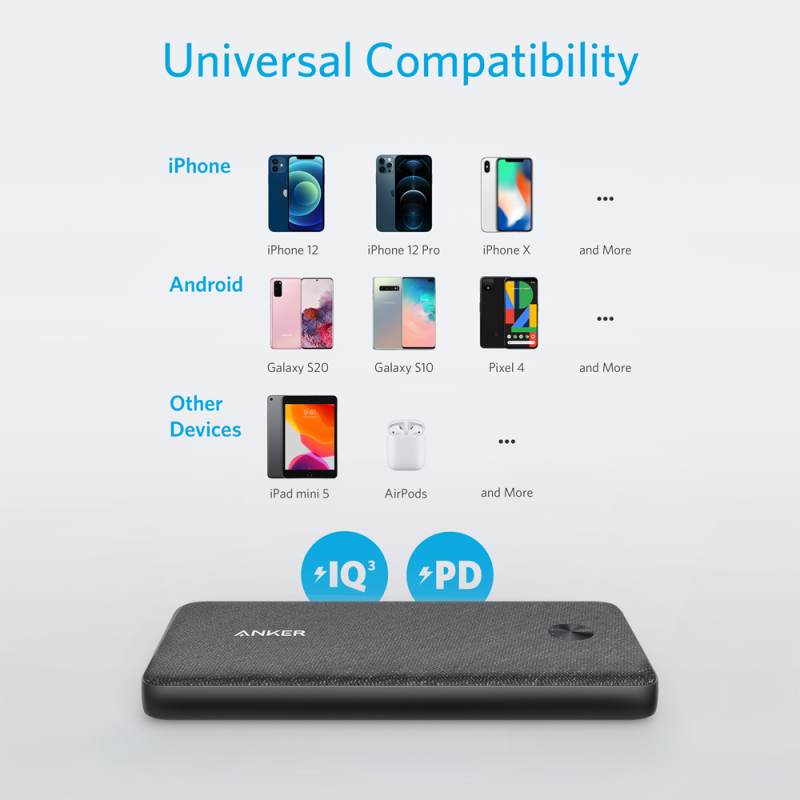 Anker ANK-POWERCORE3-SENSE-B Powerbank Li-Polymer 10000 mAh PD, 22.5W, USB-A, USB-C, LCD, Preto - 194644077983