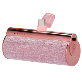Veger VG-W0573-R Powerbank Li-Ion 5000 mAh, 12W, USB-A, USB-C, LED, Rosa Metalizado - 6970453558516