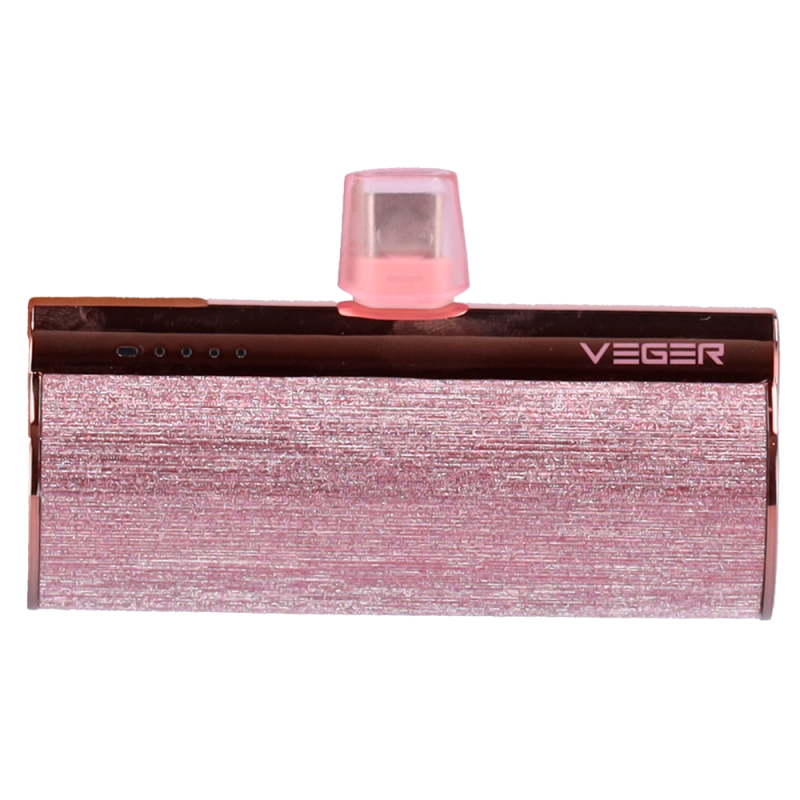 Veger VG-W0573-R Powerbank Li-Ion 5000 mAh, 12W, USB-A, USB-C, LED, Rosa Metalizado - 6970453558516