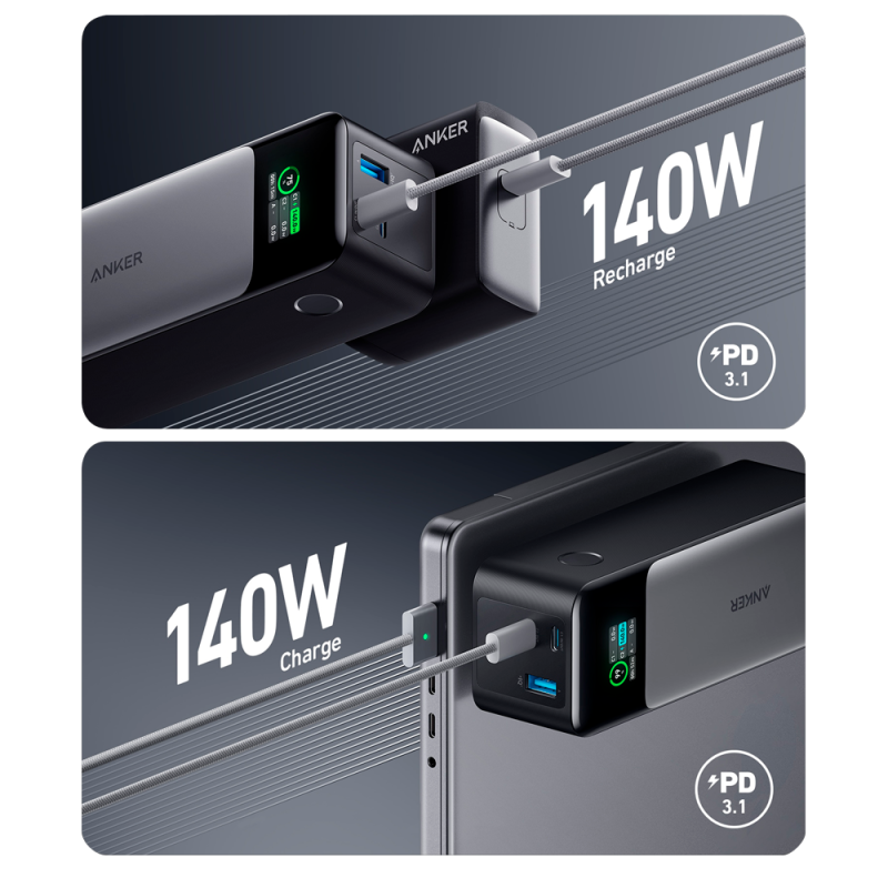 Anker ANK-737-POWERCORE-B Powerbank Li-Polymer 24000 mAh PD, 140W, USB-A, USB-C, LCD, Preto - 194644098728