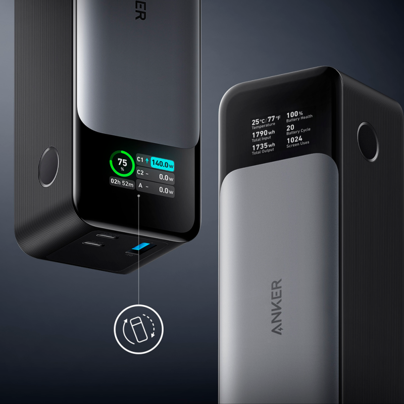 Anker ANK-737-POWERCORE-B Powerbank Li-Polymer 24000 mAh PD, 140W, USB-A, USB-C, LCD, Preto - 194644098728