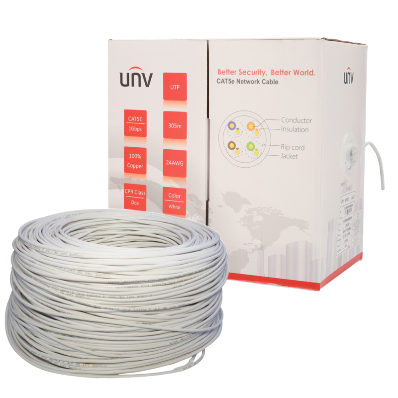 Uniview UV-UTP5E-300 Bobine de Cabo U/UTP, 305 m, Cat5e, Cobre, Dca-s2,d2,a1, LSZH, Interior, Branco Cinzento - 8435325486208
