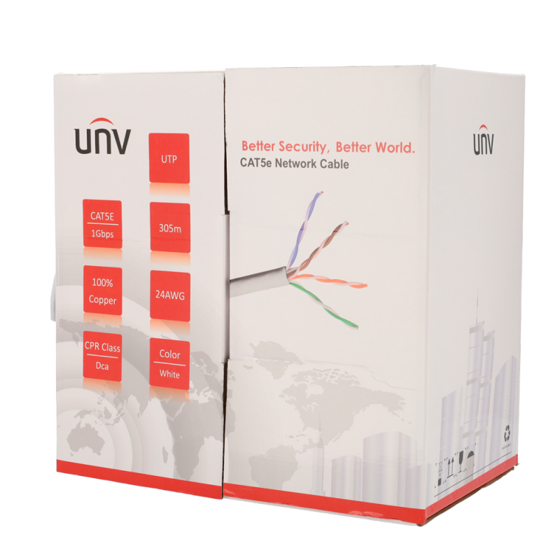 Uniview UV-UTP5E-300 Bobine de Cabo U/UTP, 305 m, Cat5e, Cobre, Dca-s2,d2,a1, LSZH, Interior, Branco Cinzento - 8435325486208