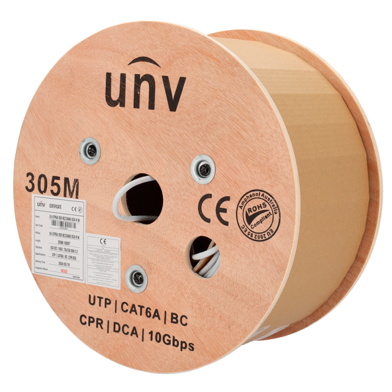 Uniview UV-UTP6A-300-BC23AWG-DCA-R-W Bobine de Cabo U/UTP, 305 m, Cat6A, Cobre, Dca-s2,d2,a2, LSZH, Interior, Branco Cinzento - 8435325486239