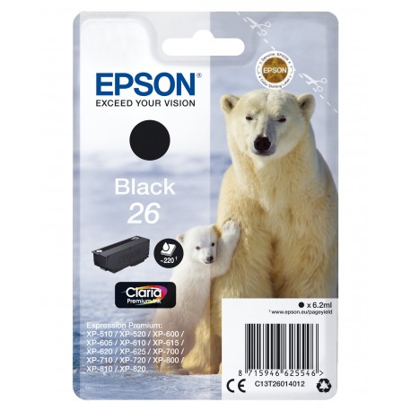 Tinteiro EPSON Preto Serie 26 XP-600/700/800 - C13T26014012