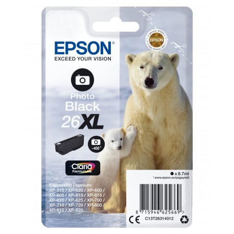 Tinteiro EPSON Preto Photo Serie 26XL XP-600/700/800 - C13T26314012