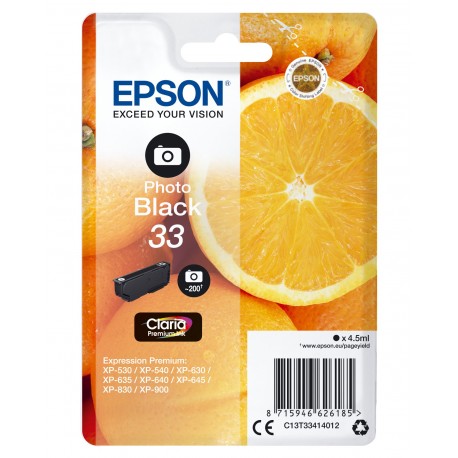 Tinteiro EPSON Serie 33 Preto Photo XP-530/630/635/830 - C13T33414012