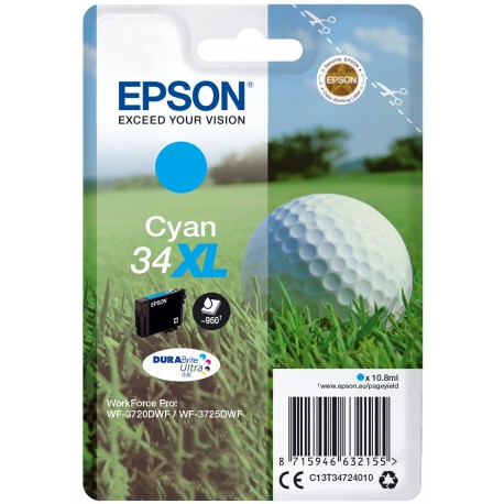 Tinteiros EPSON Cyan Serie 34XL WF-3720/3725 - C13T34724010