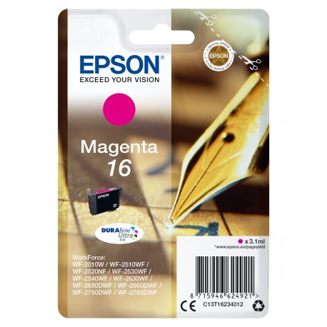 Tinteiro EPSON Magenta Serie 16 WF-20xx/WF-25xx (c/alarme RF+AM) - C13T16234022