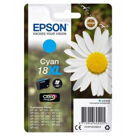 Tinteiro EPSON Serie 18XL Cyan XP-102/205/305/405 - C13T18124012