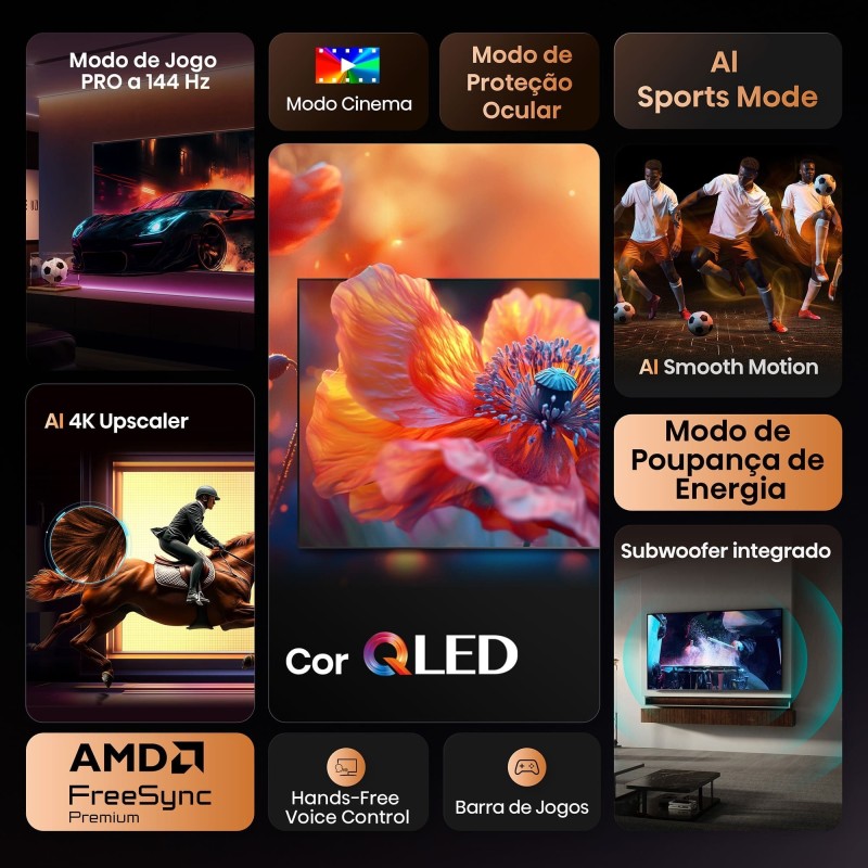 Hisense 98E7Q QLED TV Plano 248,0 cm (98") 4K Ultra HD, Smart TV, Wi-Fi, Ethernet, LAN, Bluetooth, Preto - 6942351424491
