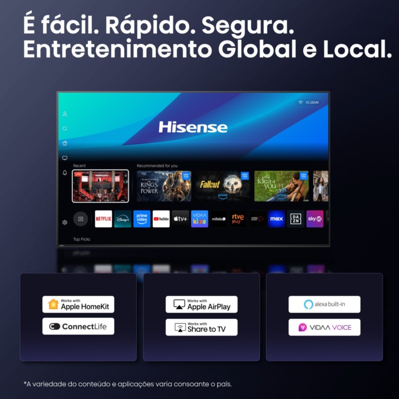 Hisense 85U8Q ULED Mini LED PRO TV Plano 215,9 cm (85") 4K Ultra HD, Smart TV, Wi-Fi, Ethernet, LAN, Bluetooth, Preto, Cinzento - 6942351419640