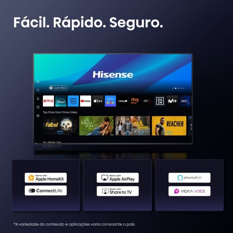 Hisense 85A6Q LED TV Plano 215,9 cm (85") 4K Ultra HD, Smart TV, Wi-Fi, Ethernet, LAN, Bluetooth, Preto - 6942351416076