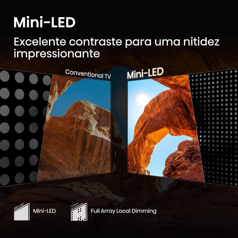 Hisense 55U7Q ULED Mini LED TV Plano 139,7 cm (55") 4K Ultra HD, Smart TV, Wi-Fi, Ethernet, LAN, Bluetooth, Preto - 6942351421032
