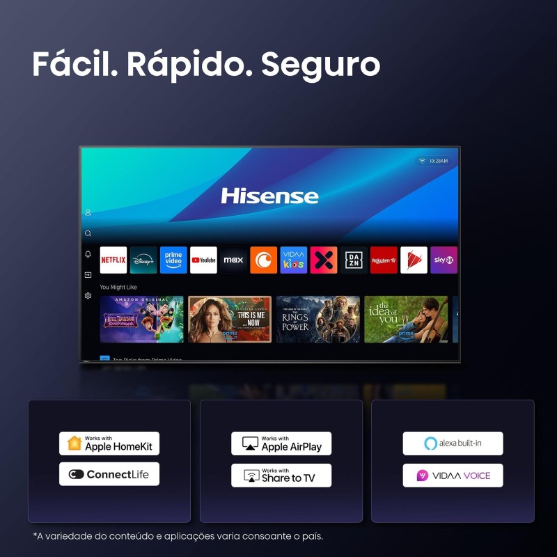 Hisense 55U7Q ULED Mini LED TV Plano 139,7 cm (55") 4K Ultra HD, Smart TV, Wi-Fi, Ethernet, LAN, Bluetooth, Preto - 6942351421032