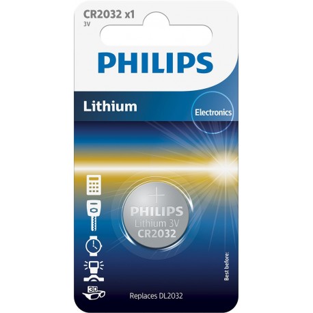 Philips Minicells Pilha CR2032/01B, Bateria Descartável, Tipo Botão, CR2032, Lítio, 3 V, 1 Unidade(s) - 4895229106185