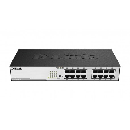 D-Link DGS-1016D Switch de Rede Não-gerido Gigabit Ethernet (10/100/1000) 1U, Full Duplex, RJ45, 16 Portas, Preto, Prateado - 0790069269974