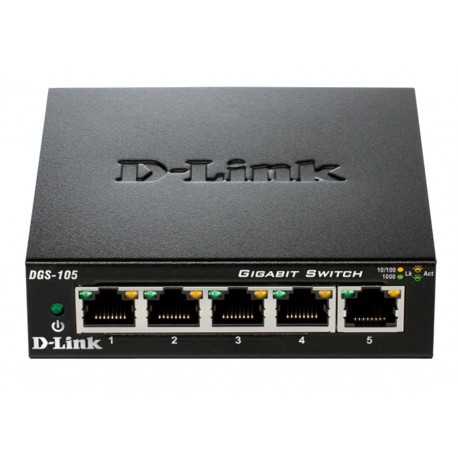 D-Link DGS-105 Switch de Rede Não-gerido (10/100/1000), Full Duplex, RJ45, 5 Portas, Preto - 0790069368226