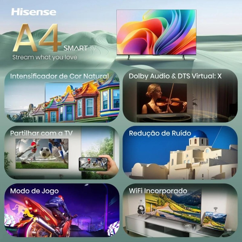 Hisense 40A4S LED TV Plano 101,6 cm (40") Full HD, Smart TV, Wi-Fi, Ethernet, LAN, Bluetooth, Preto - 6942351429359