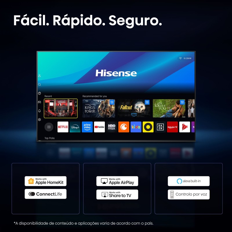 Hisense 43E7S QLED TV Plano 109,2 cm (43") 4K Ultra HD, Smart TV, Wi-Fi, Ethernet, LAN, Bluetooth, Preto - 6942351430973