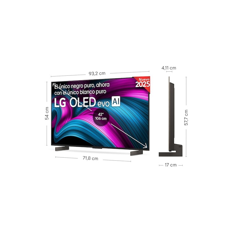 LG OLED48C5ELB OLED evo AI TV Plano 121,9 cm (48") 4K Ultra HD, Smart TV, DVB-C DVB-S DVB-S2 DVB-T DVB-T2, Ethernet, LAN, Preto - OLED48C5ELB.AEU - 8806096420805