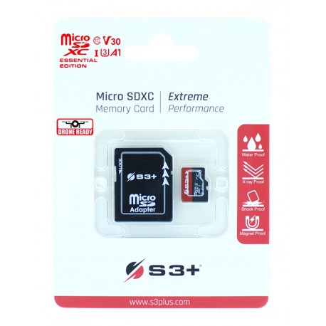 Micro SDXC Card S3+ 64GB UHS-I U3 V30 ESSENTIAL Class 10 With SD Adaptor - 7629999045415