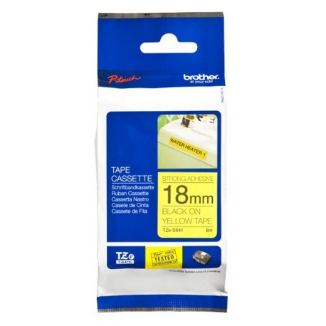 Fita BROTHER Laminada Super Adesiva C/ Texto Preto E Fundo Amarelo 12mm X 8m - 4977766692205