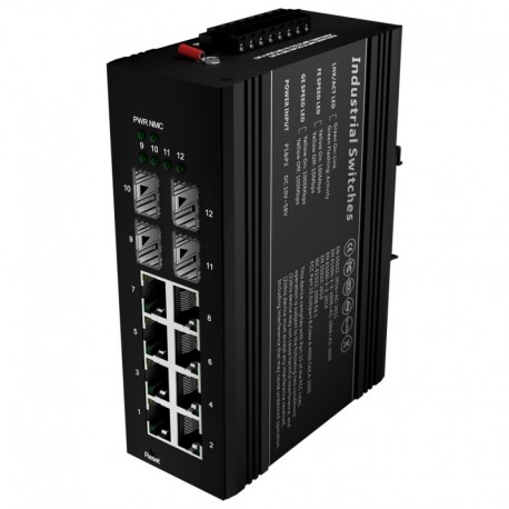 Oem SW1208HIPOE-MGF-240-DIN Switch PoE Marca Branca - Montagem em carril DIN 8 portas Gigabit + 4 SFP Gigabit - 8435325468846