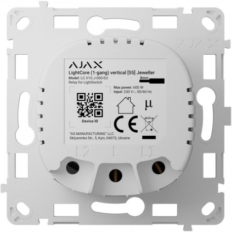 Ajax AJ-LIGHTCORE-1G-VERT Rele de interrutor inteligente simples vertical Sem fios 868 MHz Jeweller - 4823114050091