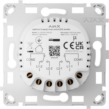 Ajax AJ-LIGHTCORE-2G2W-VERT Rele inteligente de interrutor duplo comutavel Sem fios 868 MHz Jeweller - 4823114053665