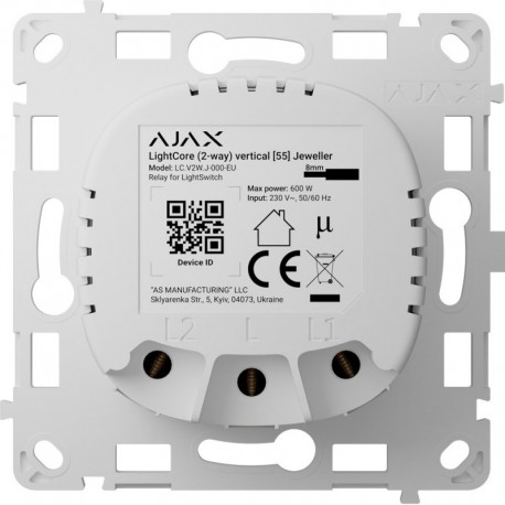 Ajax AJ-LIGHTCORE-2W-VERT Rele para interrutor de luz comutavel vertical Sem fios 868 MHz Jeweller - 4823114050114