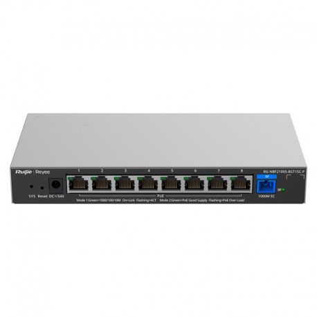 Reyee RG-NBF2100S-8GT1SC-P Reyee E-Lighten Switch PoE Cloud Capa 2 8 portas RJ45 Gigabit 802.3af/at