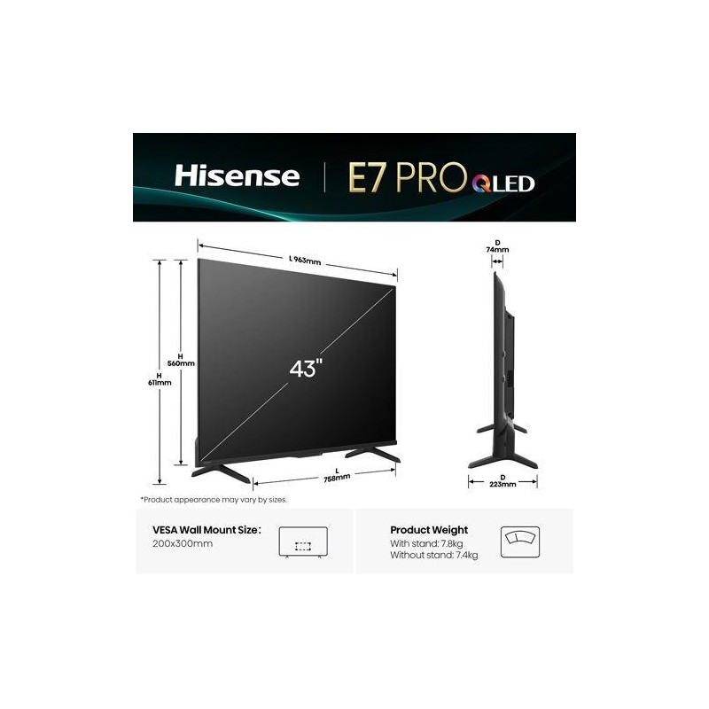 HISENSE - QLED Smart TV 43E7Q PRO