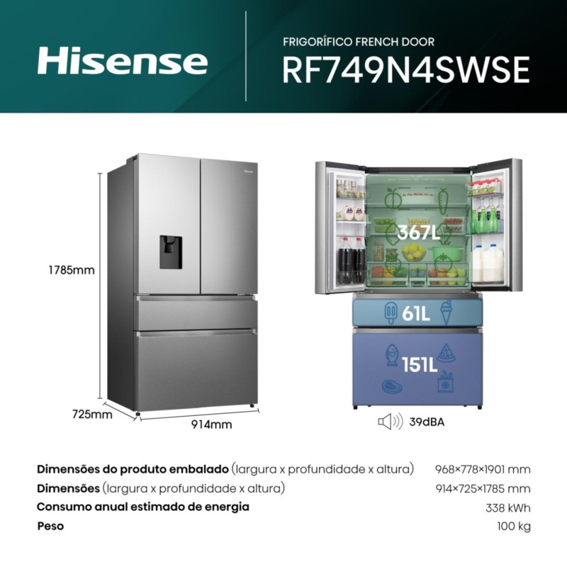 HISENSE - Side by Side French Door RF749N4SWSE